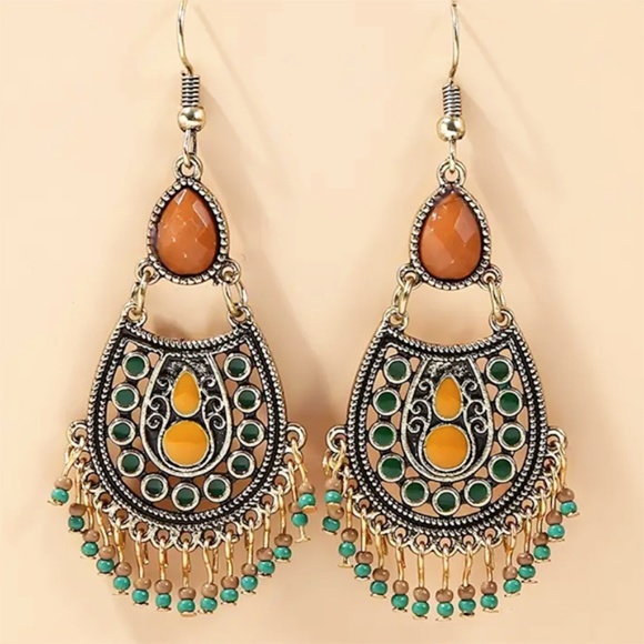 Jewelry - Bohemian Beaded Tassel Drop Dangle Earrings Vintage Southwestern Style
